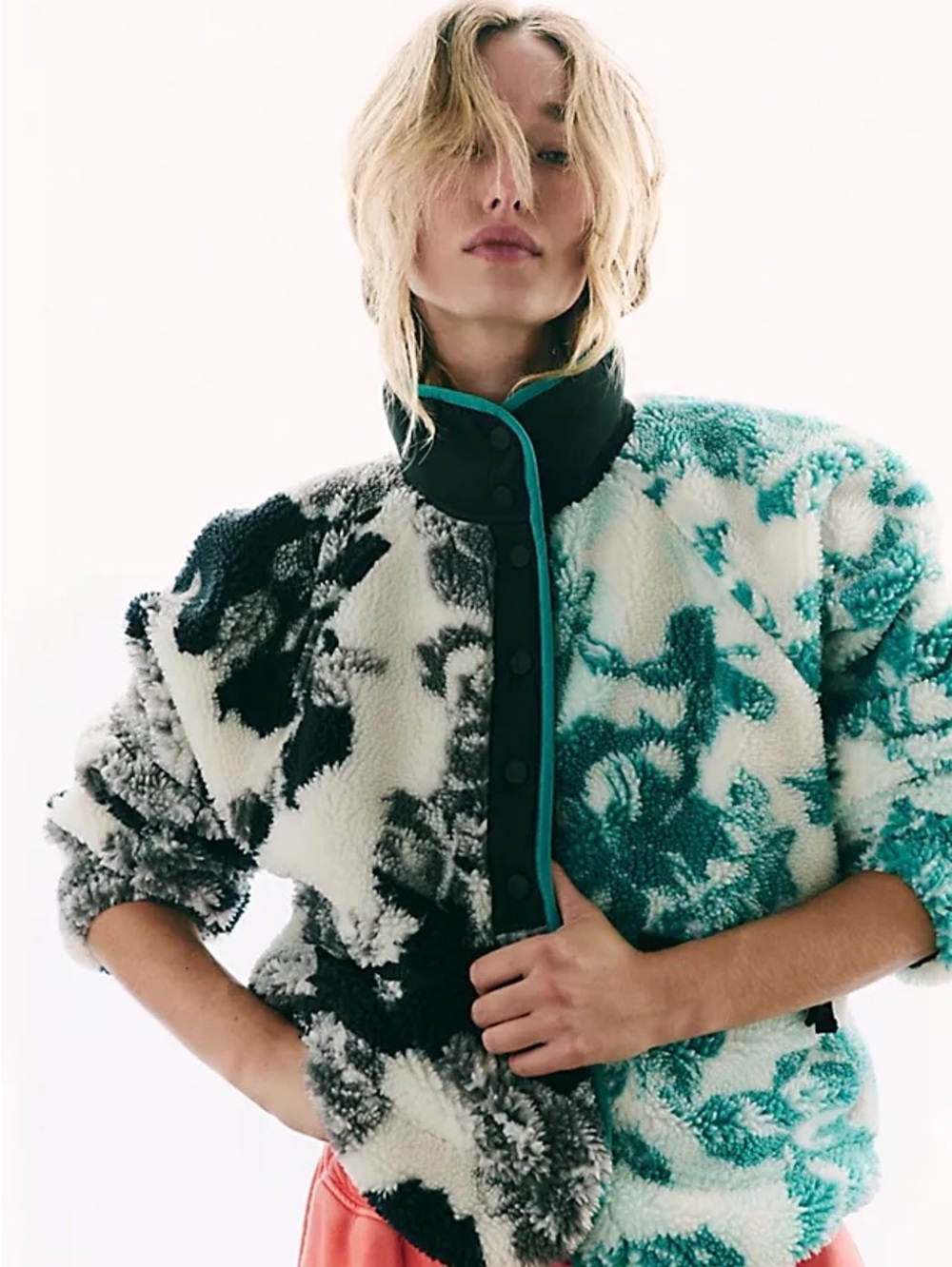 Free People Teal, Black & White Teddy Sherpa Jacket hit the slopes rocky ridge